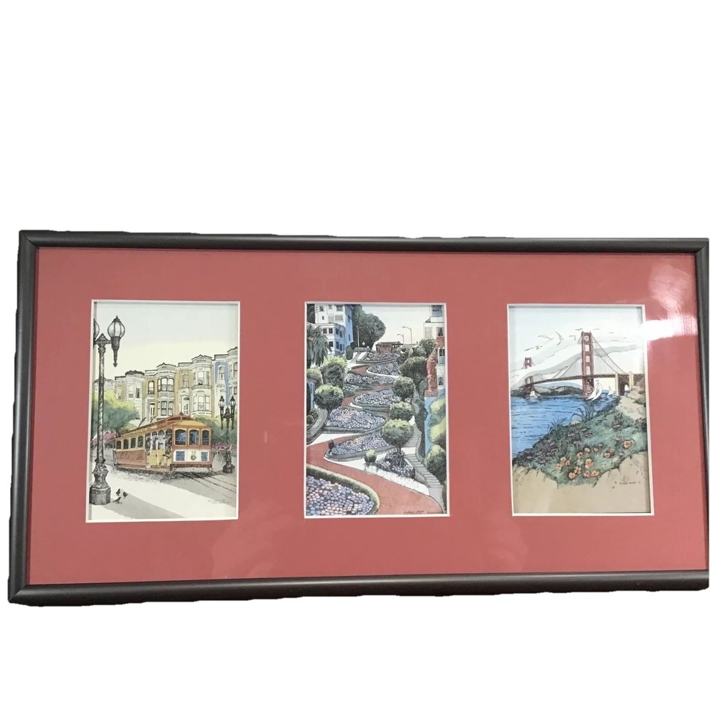 Eileen David San Francisco Landmarks Handpainted Lithographs Framed 14"x8"